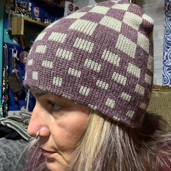 Burgundy & Gray Pattern Beanie - Picture 3 of 3